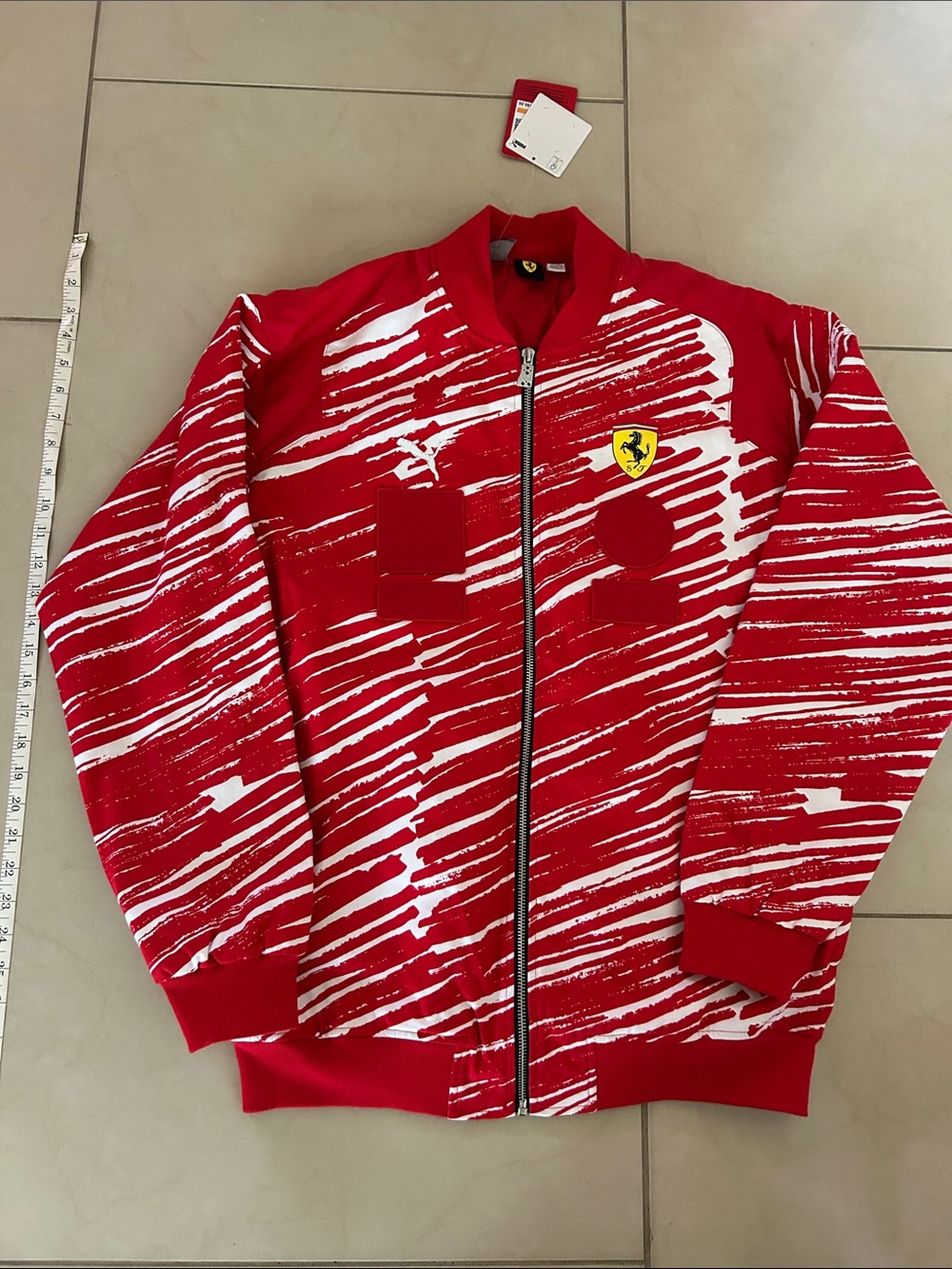 Ferrari Red and White Brushstroke Bomber Jacket